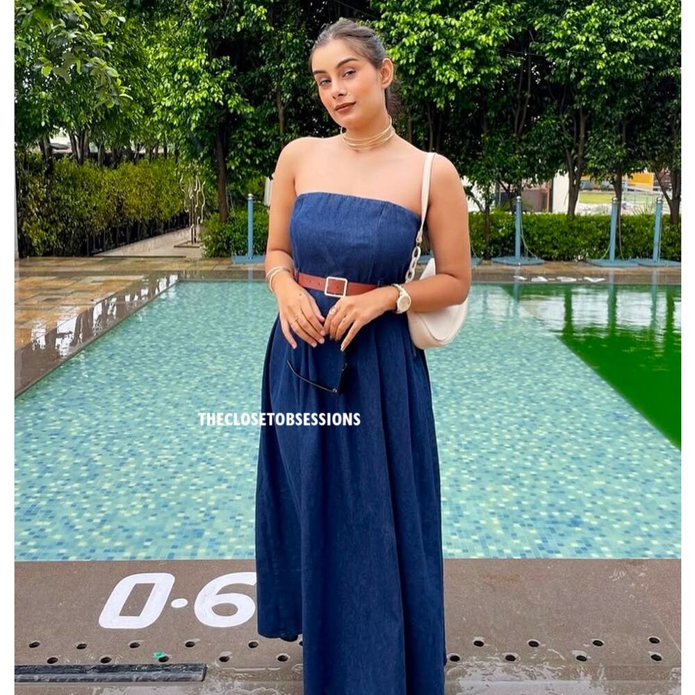 ZARA Blogger Fave Belted Strapless Dress NWT ✨ Elegant A-Line Size M - Picture 9 of 16